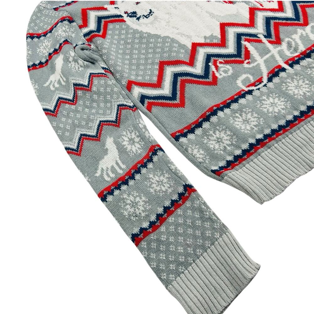 HBO GAMES OF THRONES Winter is Here Graphics Sweater Wolf Knit Gray Blue Red L - Picture 3 of 14